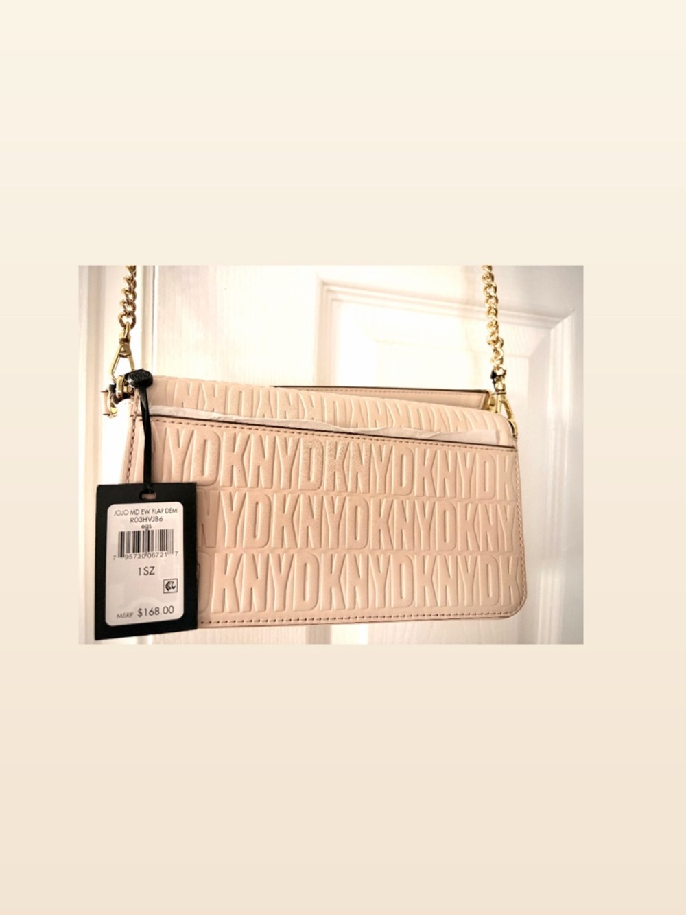 DKNY Blush Embossed Logo Shoulder Bag with Gold Chain - Picture 4 of 4